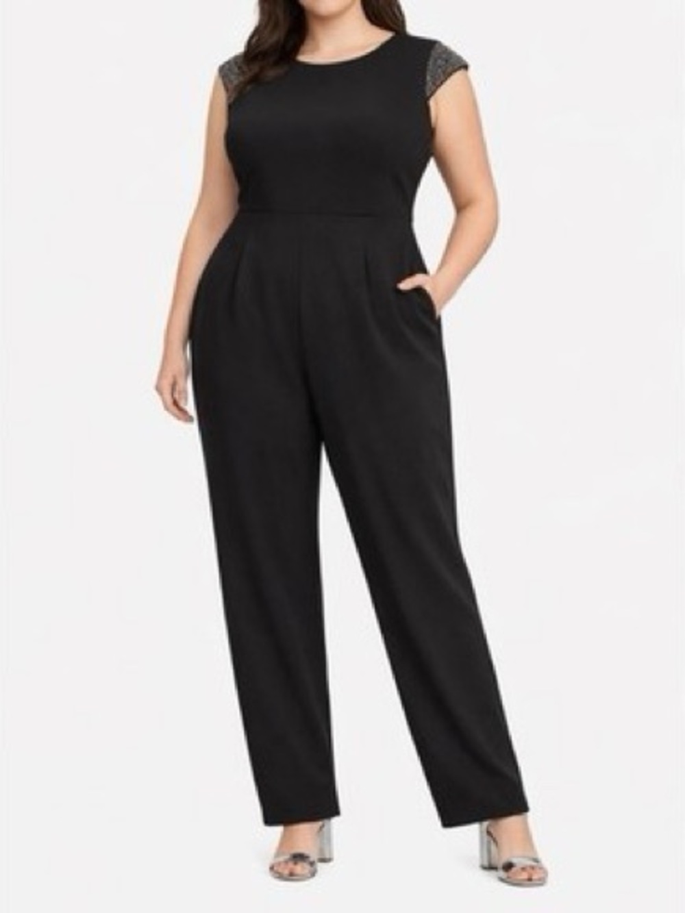 NWT Calvin Klein Dress Jumpsuit Size 20W Bling-On Beaded Cap Sleeves Minimalist